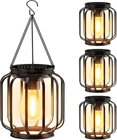 KZQ Metalen hangende solar buitenlampen - Waterdichte decoratieve tuinverlichting voor terras tuin en pad - Warm wit - 1 stuk - Zwart