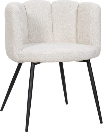 BukkitBow – Eetkamerstoel / Bureaustoel met Bloembladontwerp – Geschikt als Make-up Stoel - Chenille & Metalen Onderstel - Chenille Stof – Beige/Wit