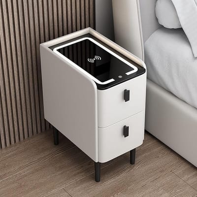Nachtkastje met Speaker - Nachttafel Bijzetmeubel - Slaapkamer Organizer - Draadloos Laden - 40 x 35 x 46 cm - Beige