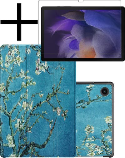 Hoes - Geschikt voor Samsung Galaxy Tab A8 - Met Screenprotector - Trifold Bookcase - Hard Cover - Hardcover Book Case - Tablet Hoesje - Bloesem