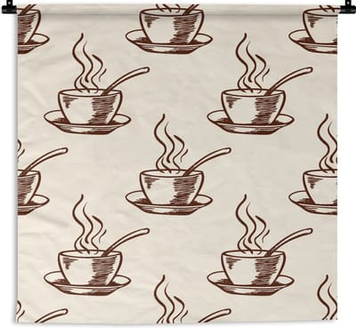 Wandkleed - Wanddoek - Patronen - Vintage - Koffie - 90x90 cm - Wandtapijt