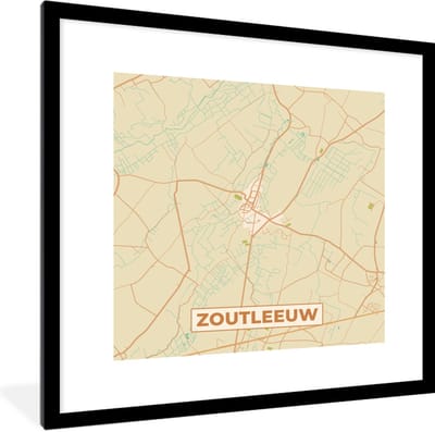 Fotolijst incl. Poster - Zoutleeuw - België - Plattegrond - Stadskaart - Kaart - 40x40 cm - Posterlijst