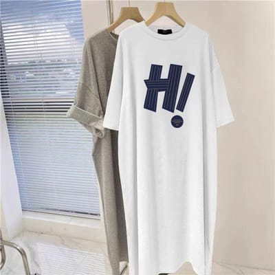 Dames zomer dik grote maat dun puur katoen medium en lang T-shirt rok knie casual lange rok XL white