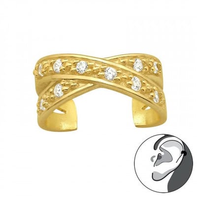 WeLoveSilver - Zilveren ear cuff - Gekruist ontwerp met kristallen