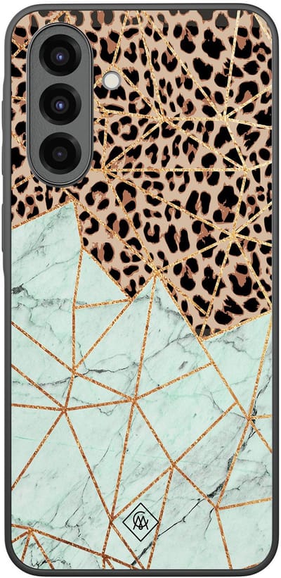 Casimoda® hoesje - Geschikt voor Samsung Galaxy A36 - Luipaard Marmer Mint - Zwart TPU Backcover - Luipaardprint - Bruin