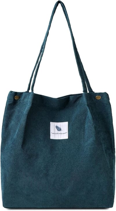 Ruime Corduroy Schoudertas voor Vrouwen en Meisjes, Groene Shoptas met XL Capaciteit, Perfect voor Dagelijks Gebruik en Winkelen