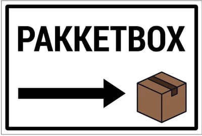 Pakketbox rechts bord | gecoat dibond materiaal | 30 x 20 cm