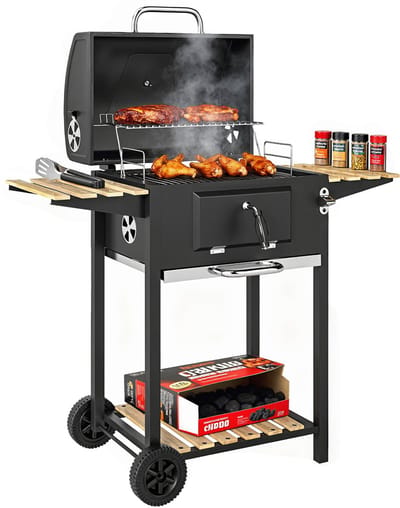 Outsunny-Holzkohlegrill-Edelstahl, Kiefernholz-112L x 58B x 107H cm-Schwarz