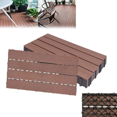 Froadp 18 stuks WPC-tegels 30 x 60 cm, WPC-kliktegels, 3 m², balkontegels, terrastegels, tegels met houtlook, terrasplanken voor balkon, bruinrood