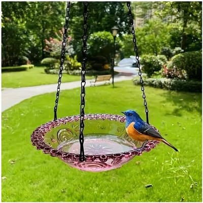 Hangend vogelbad – Vogelvoeder – Vogelbad voor buiten – Kolibrievoeder – Geschikt voor balkons, tuinen en terrassen (Paars)