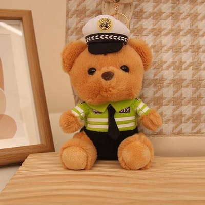 Schattig Schattig Verkeerspolitie Beer Hanger Pluche Speelgoed Brandweer Politie Tas Hanger Sleutelhanger Pop 4 inch brown