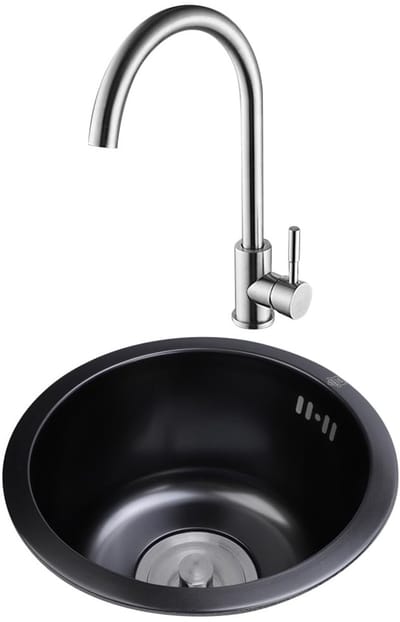 Dailygoods- Spoelbak 42 cm - Ronde Gootsteen - Roestvrij Staal - Onderbouw Keuken - Nano-Zwart - Stijlvol Ontwerp