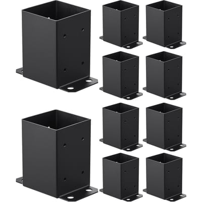 Base de poteau 4x4 10 Pièces, Taille intérieure 3,6x3,6 pouces / 91,44x91,44 mm Supports de poteau, Poteaux de terrasse en acier au carbone robustes, Supports de poteaux en bois pour pavillon