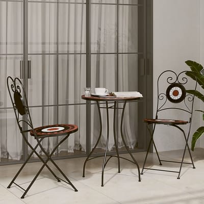 vidaXL - Bistroset - mozaïek - ijzer - en - keramiek - terracottakleurig - en - wit