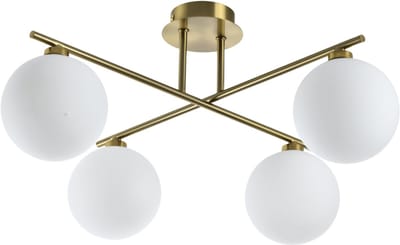 Kosilum - Milanoa - Plafondlamp - Messing en wit - IJzer en glas