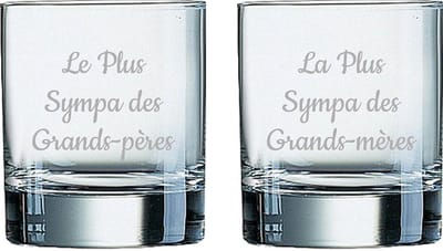 Whiskeyglas gegraveerd - 20cl - Le Plus Sympa des Grands-Pères & La Plus Sympa des Grands-mères