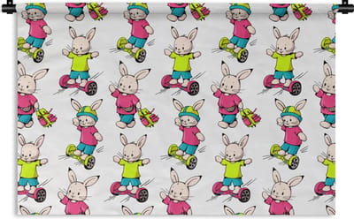 Wandkleed - Wanddoek - School - Konijnen - Dieren - Kinderen - Patronen - 90x60 cm - Wandtapijt