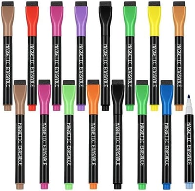 PromoHome Magnetische Whiteboard Markers Set - 16 stuks Uitwisbare Whiteboard Pennen Met Gumdop, Fijne Tip voor Kinderen en Volwassenen - Multicolor