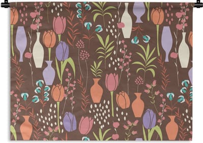 Wandkleed - Wanddoek - Bloemen - Vaas - Patronen - 60x45 cm - Wandtapijt