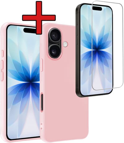 Hoesje - Met Screenprotector - Geschikt voor Apple iPhone 17 - Sterk & Shockproof - Telefoon Hoes - Back Cover - Siliconen Case - Telefoonhoes - Lichtroze