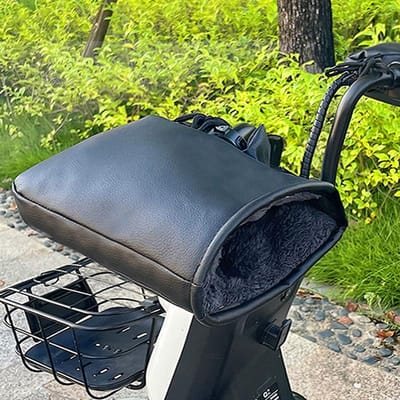Gants d'hiver pour vélo électrique, couvre-poignée chaud et épais, couvre-main de moto en cuir PU résistant à la pluie et au vent, couvre-poignée en coton noir