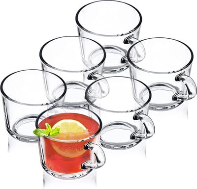 KADAX Theeglazen, set van 6 glazen met handvat, glazen bekers voor 6 personen, vaatwasserbestendig, drinkglazen voor thee, koffie, water, sap, drank, sapglazen, waterglazen, glazenset