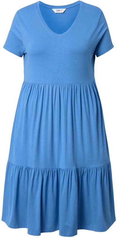 Angel of Style - Dames - Jersey jurk V-hals volants - Matblauw - Maat 46