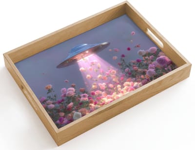 Dienblad hout 40x30 cm - Schootdienblad - Ufo - Rozen - Pastelkleuren - Borrelplank rechthoek - Plateau dienbladen