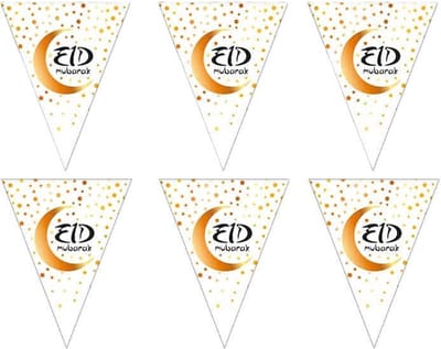 Funny Fashion Ramadan - 2x - Eid Mubarak - vlaggenlijn/slinger wit/goud 5 meter - Suikerfeest/Offerfeest versieringen/decoraties