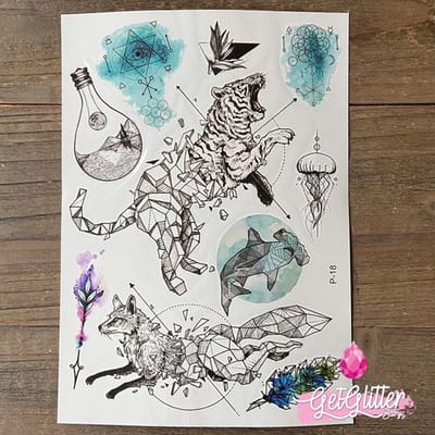 GetGlitterBaby® - Henna Plak Tattoos / Tijdelijke Tattoo / Nep Tatoeage / Fake Temporary Tattoo Stickers - Leeuw & Vos