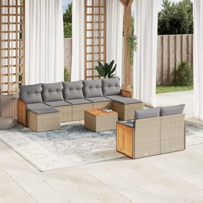 vidaXL - 10-delige - Loungeset - met - kussens - poly - rattan - beige