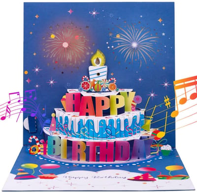 Dailygoods- Verjaardagskaart 3D Pop-up - Muzikale Verjaardagsgroetkaart - Veelkleurig - Inclusief Envelop - Creatief Vuurwerk - Complete Set - Wenskaart