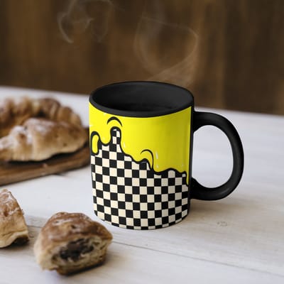 Magische Mok - Foto op Warmte Mokken - Koffiemok - Geblokt - Grafisch - Vloeistof - Geel - Magic Mok - Beker - 350 ML - Theemok