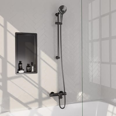 Brauer Gunmetal Carving Opbouw Baddouche Thermostaatkraan - 3 stand - Doucheslang - Glijstang - Handdouche - Gunmetal Geborsteld Pvd