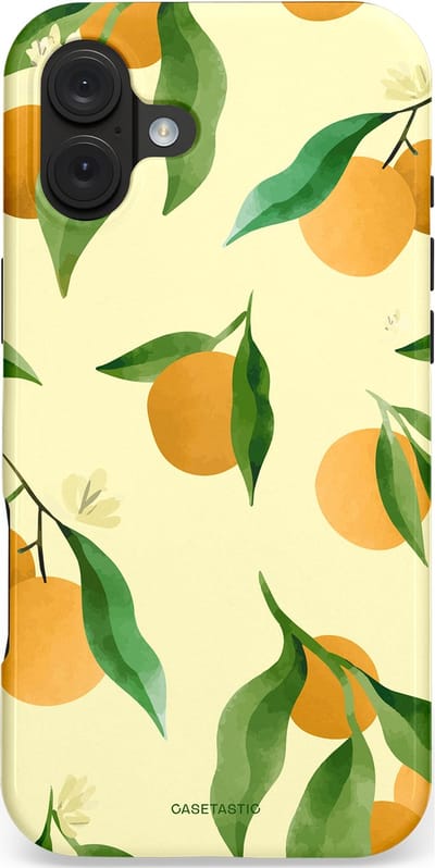 Casetastic hoesje geschikt voor Apple iPhone 16 Plus - MagSafe - Dubbellaagse bescherming - Bladrijke Sinaasappel - Fashion Case - Crème Olijfgroen Okergeel