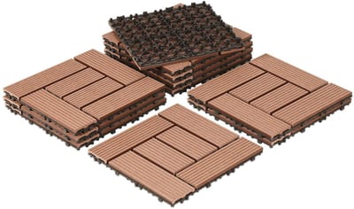 Terrastegels Houtcomposiet - Vlondertegels Kliksysteem - Buiten Vloer - Waterdicht Duurzaam Drainage - 30x30 cm - Donkerbruin Grijs