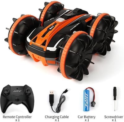 2-in-1 dubbelzijdige amfibische 360 graden rotatie rc voertuig-rc auto afstandsbediening auto voor kinderen [oranje 1 batterij]
