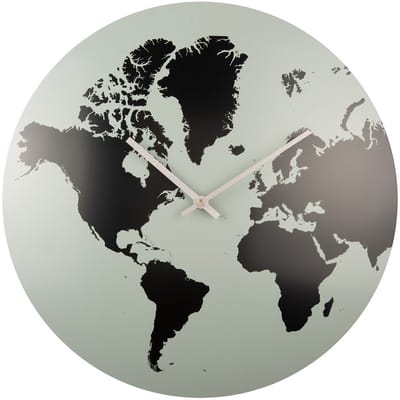 Karlsson Wandklok World Map - Grijs Jade - Ø39cm - Wandklok Scandinavisch,Modern