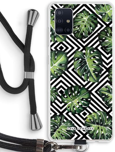 Case Company® - Hoesje met koord geschikt voor Samsung Galaxy A51 4G hoesje met Koord - Geometrische jungle - Telefoonhoesje met Zwart Koord - Bescherming aan alle Kanten en Over de Schermrand