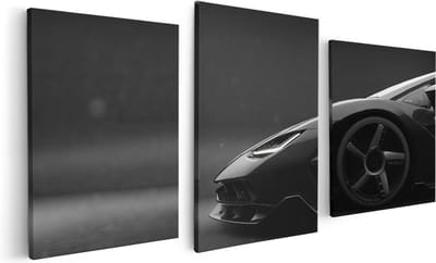 Artaza Canvas Schilderij Drieluik Zijaanzicht Zwarte Sportwagen Auto - 120x60 - Foto Op Canvas - Canvas Print