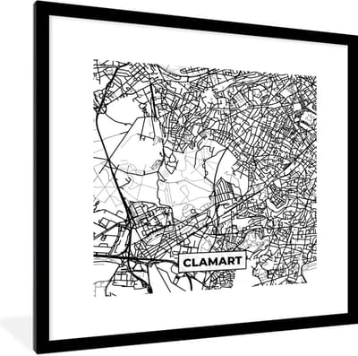 Fotolijst incl. Poster Zwart Wit- Kaart - Plattegrond - Frankrijk - Clamart - Stadskaart - Zwart wit - 40x40 cm - Posterlijst