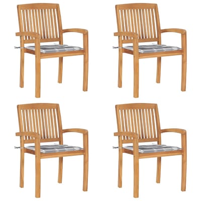 vidaXL - Tuinstoelen - stapelbaar - 4 - st - met - kussens - massief - teakhout