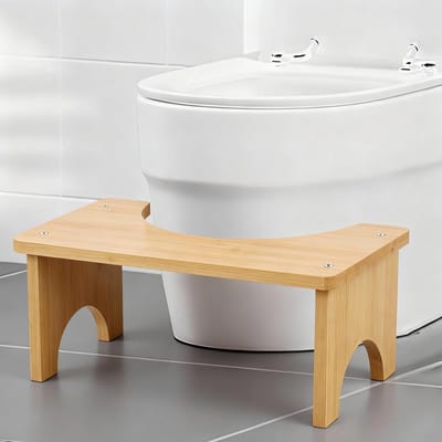 Toiletkruk Bamboe - Krukje Badkamer - Comfortabel Zitten - Ergonomisch Ontwerp - 37 cm Hoog - Natuurlijk Hout