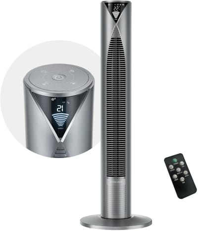 CoolHome CF2206 - Torenventilator met afstandsbediening - Ventilator staand met Luchtreiniger - 96 CM - Dimbaar LED scherm - Cool grey