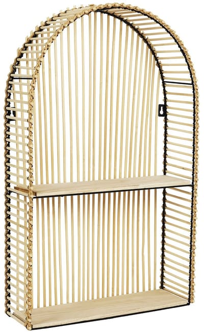 Home Deco Factory Wandplank/wandrek Ibiza - met boog - naturel - Boho stijl - 2 plankjes - 37 x 12 x 61 cm