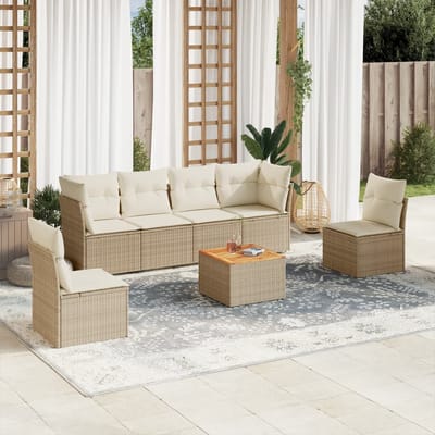 vidaXL - 7-delige - Loungeset - met - kussens - poly - rattan - beige