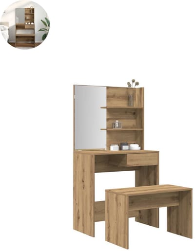 Kaptafel met spiegel - Make up tafel - Make up - Toilettafel - Met lades - Artisanaal Eiken