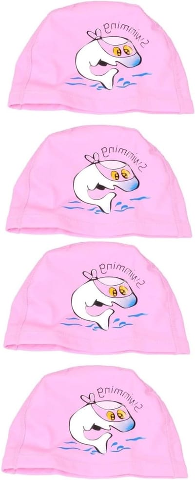 Zwemmuts Kinderen - Dolfijn Patroon - Beschermt Haar - Uniek Cartoon Ontwerp - 4 Stuks - Roze