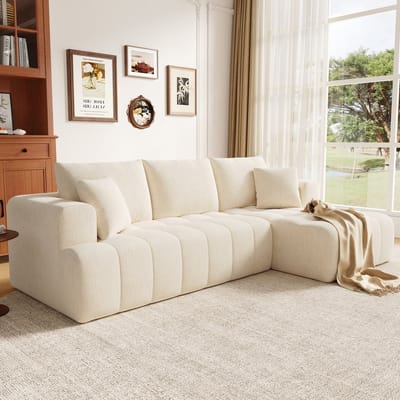 DESMIU Hoekbank 244,5 x 136 x 79 Cm - Modulair En Vrij Combineerbaar Zonder Montage - Voor Woonkamer En Appartement - Chenille - Beige