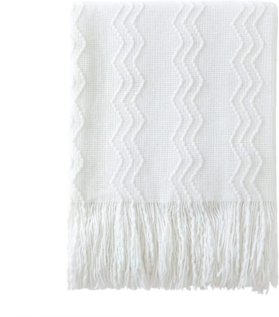Zachte Gebreide Sofa Plaid in Effen Kleur - Decoratieve Witte Worp voor Bank